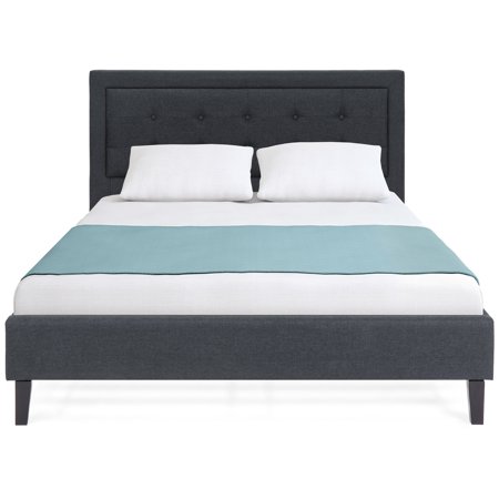 Best Choice Products Upholstered Full Platform Bed with Tufted Button Headboard, Steel Frame, Wood Support, Dark (Bet With The Best)