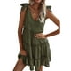 thumbnail image 5 of Txlixc, vestido informal de verano para mujer, vestido acampanado de Color sólido sin mangas con cuello en V y volantes, vestido plisado para fiesta en la playa, ropa de calle Txlixc  Estilo de ocio, 5 of 8