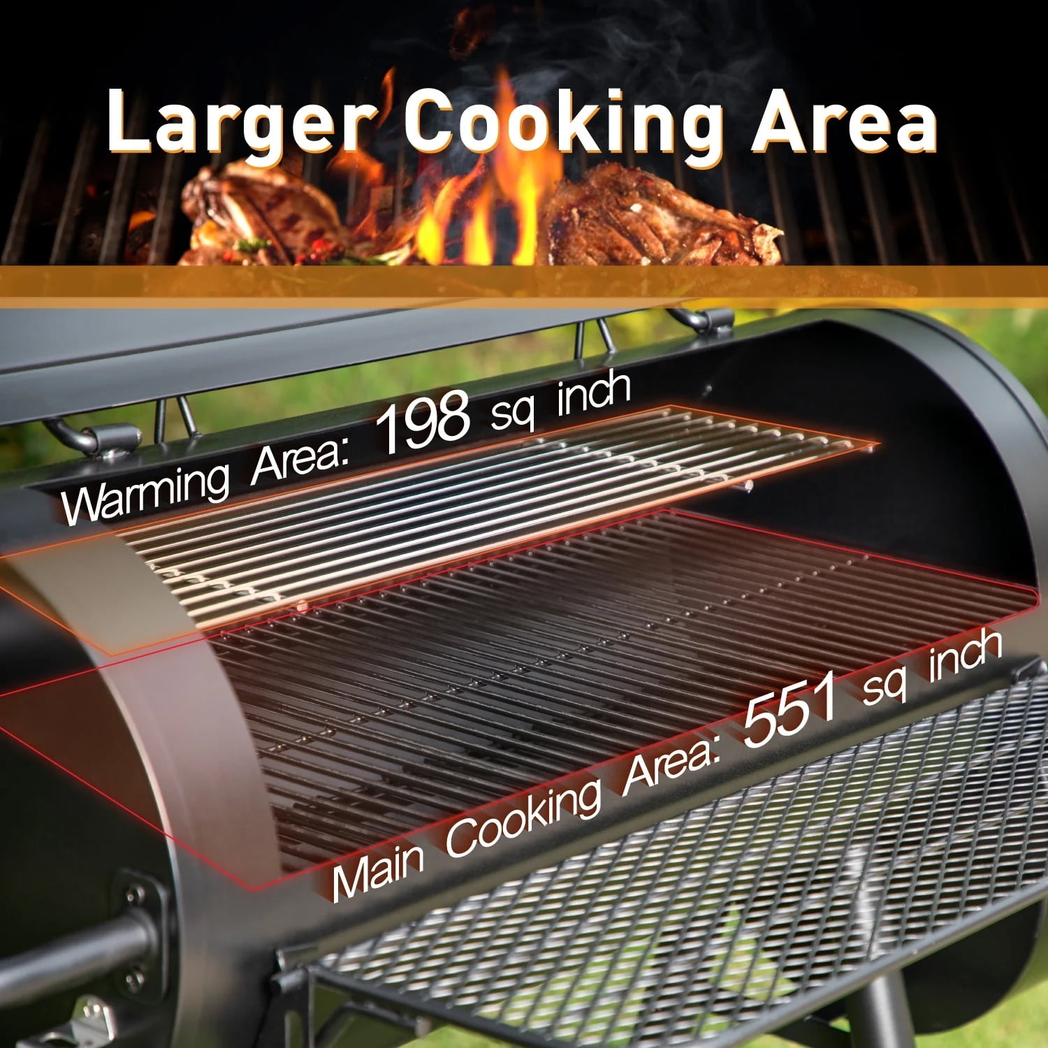 MF Studio Charcoal Grill with Offset Smoker 941 sq.in. Extra Large BBQ Grill Black