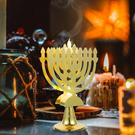 KAKOWELY Votive Led Candles Hanukkah Menorah Golden Metal 1Pack