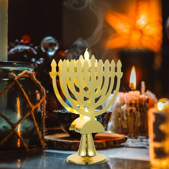 KAKOWELY Votive Led Candles Hanukkah Menorah Golden Metal 1Pack