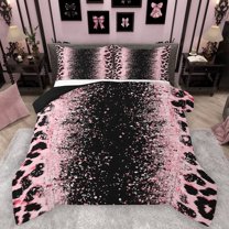 Homewish Leopard Print 2pcs Bedding Comforter Set For Children Teens Female Girls,Bling Glitter Twin Comforter Sets,Dreamy Princess Breathable Bedding Set,Super Cozy Room Decor,Reversible