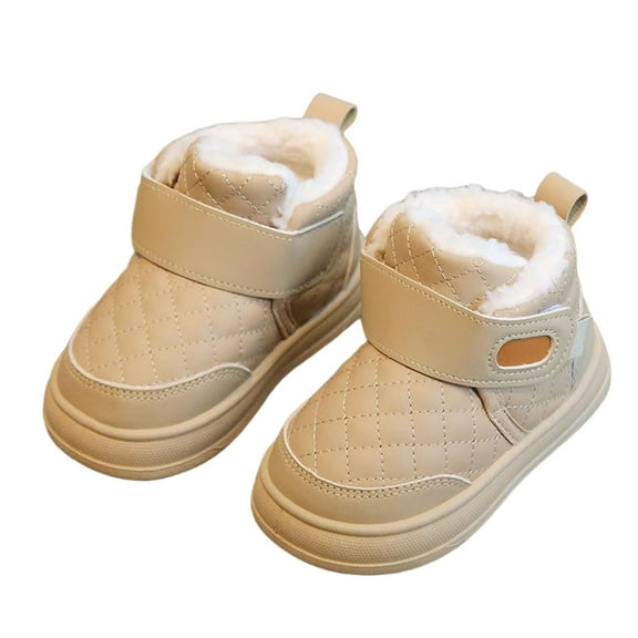 Mwjwdo Girls Snow Boots Thick Tube Baby Shoes Soft Sole Outdoor Non-Slip Warm Cotton Boots Casual Fashion Footwear for Toddler Winter Khaki 32