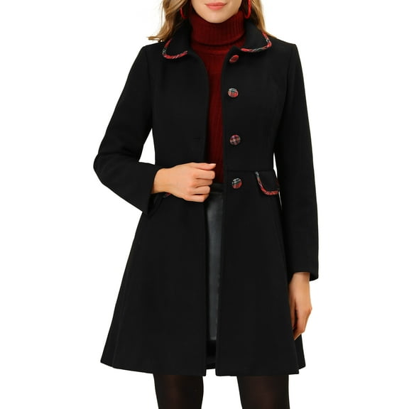 INSPIRE CHIC Women's Peter Pan Collar Contrast Trim Single Breasted Winter Long Coat