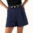 thumbnail image 5 of WULMLEO Womens Shorts Dressy High Waisted Wide Leg Bottoms Pleated Business Casual Work Trouser Shorts Without Belts Dark Blue M, 5 of 8