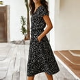 thumbnail image 4 of Midi Dresses for Women V Neck Short Sleeve Loose Summer Casual Office Beach Polka Dot Botton Dress, 4 of 6