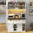 thumbnail image 4 of 72" LED Kitchen Pantry Cabinet with Hutch & Power Outlet & Wine Rack, Farmhouse Slidding Barn Door Pantry Cabinet with Microwave Stand, 4 of 9