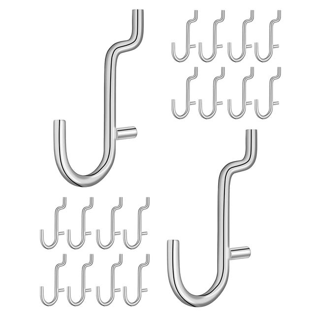 GAXIRE 40Pcs Small Pegboard J Hooks for Workbench Tool Utility in Silver Stainless Steel Accessories