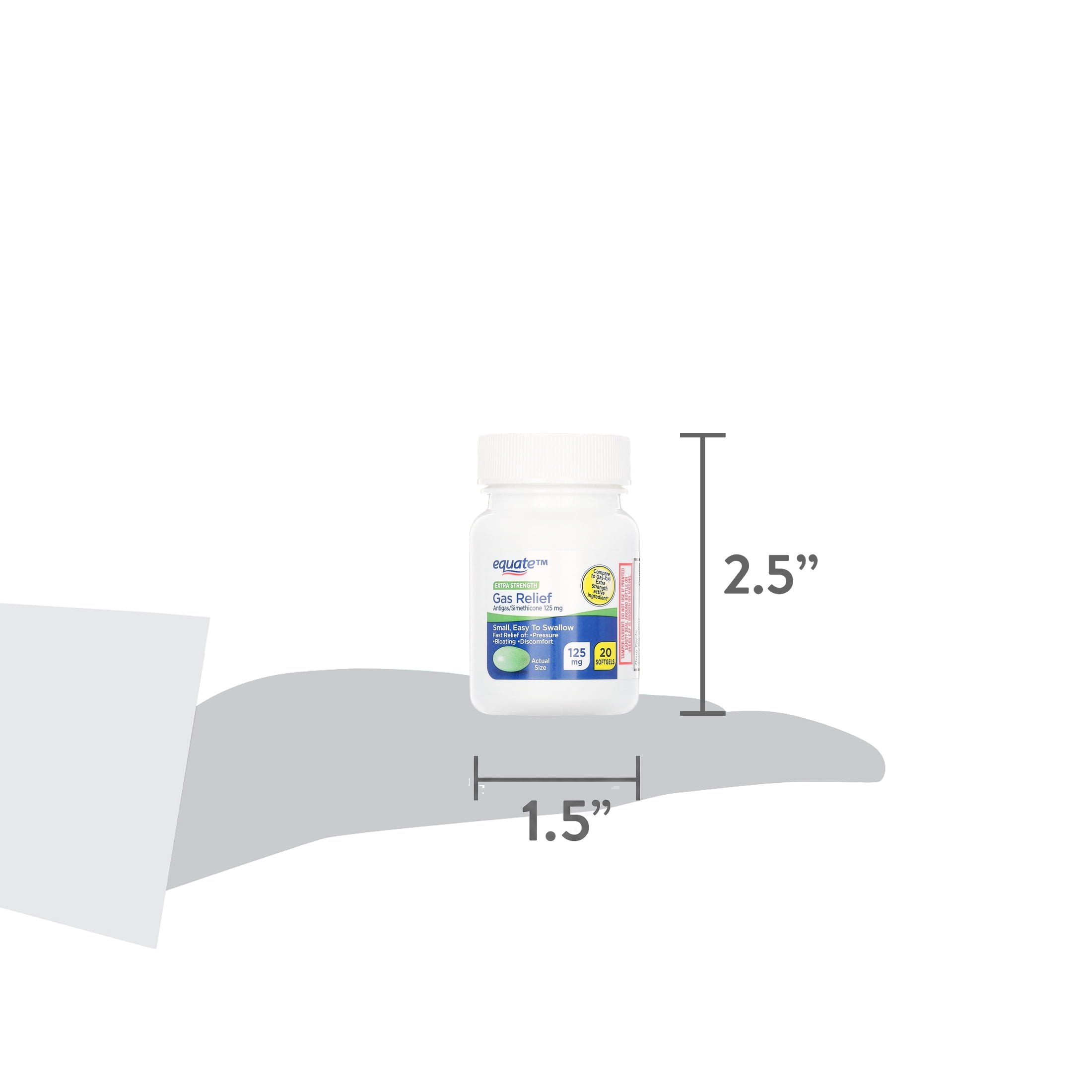 Equate Extra Strength Gas Relief Simethicone 125 mg Softgels, 20 Count, Compare to Gas-X® Extra Strength Active Ingredient