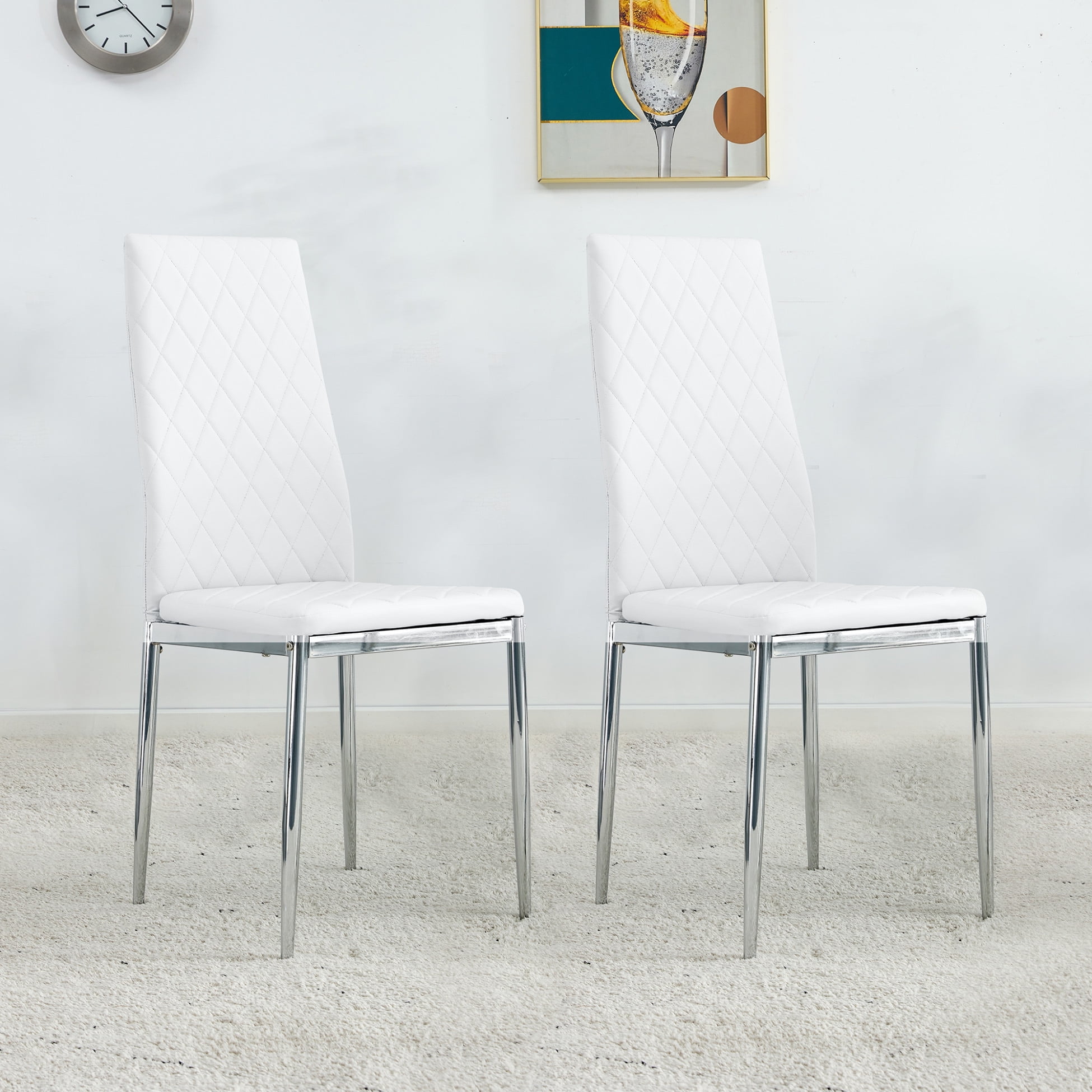 Dining Chairs Set of 2, Grid Shaped Armless Side Chairs with Faux