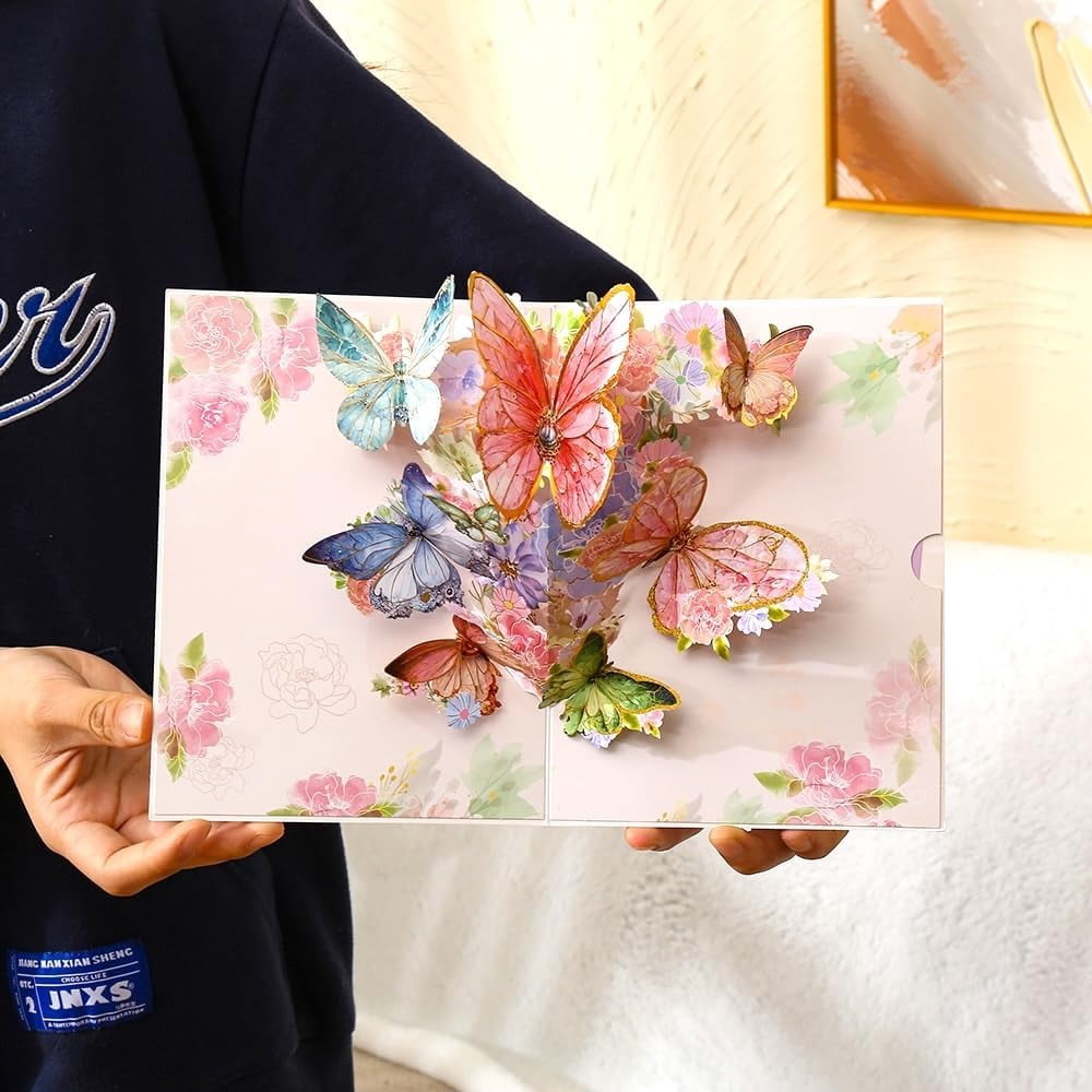 Pop Up Birthday Card, Gold-edged Butterfly Waltz 3D Greeting Card for Birthday, Anniversary, Thank You, Thinking of You, for Women, Wife, Grandma,