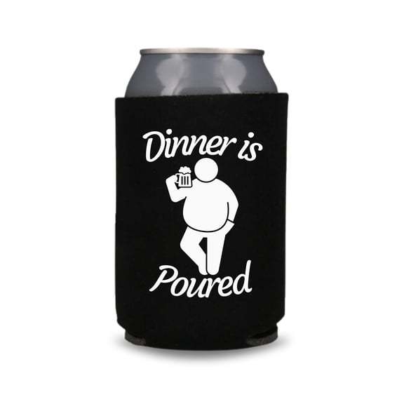 Funny Beer Can Coolers, Dinner is Poured Coolies, Funny Coolies Drink Accessory, Beer Sleeves, Funny Gag Gift, Party Favors (Black)