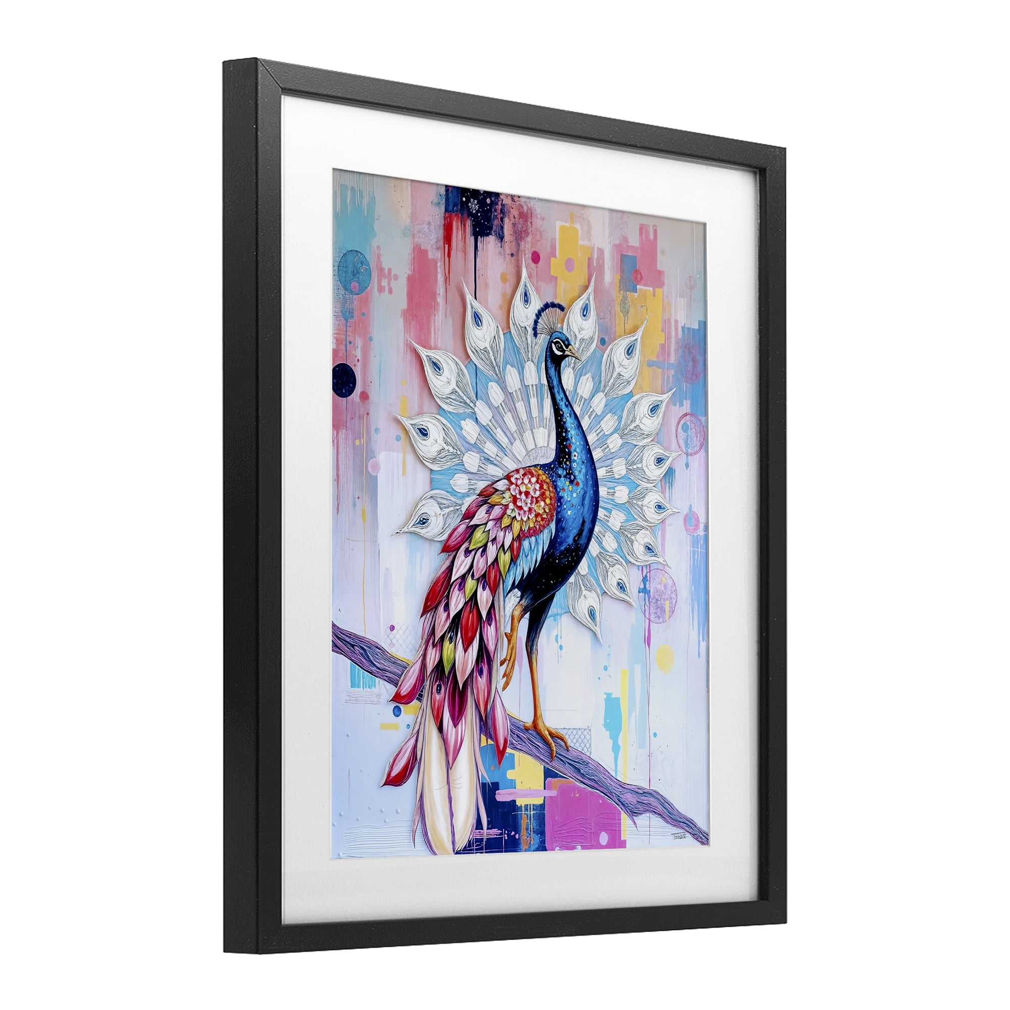 Stupell Industries Radiant Peacock on Branch Black Framed Print Under Glass, design by Tabz Jones