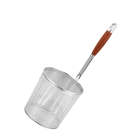 Cesta para freidora con mango de madera, cesta para freír y servir, colador de fideos 15 cm de diámetro