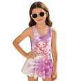 thumbnail image 2 of FUIALDOLG Pink Flower and Axolotl Swimwear Little Girl's One Piece Swimsuit with Skirt Child Sleeveless A-line Swim Dress Teens Beach Outfits for Pool Party,10-11Y, 2 of 7