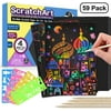 TOYIFY Rainbow Scratch Paper Art Kits for Kids, 50 PCS Rainbow Scratch Art Paper with 5 Wooden Styluses and 4 Stencils - Scratchboard Arts and Crafts for Girls Kids Birthday Easter Party Game