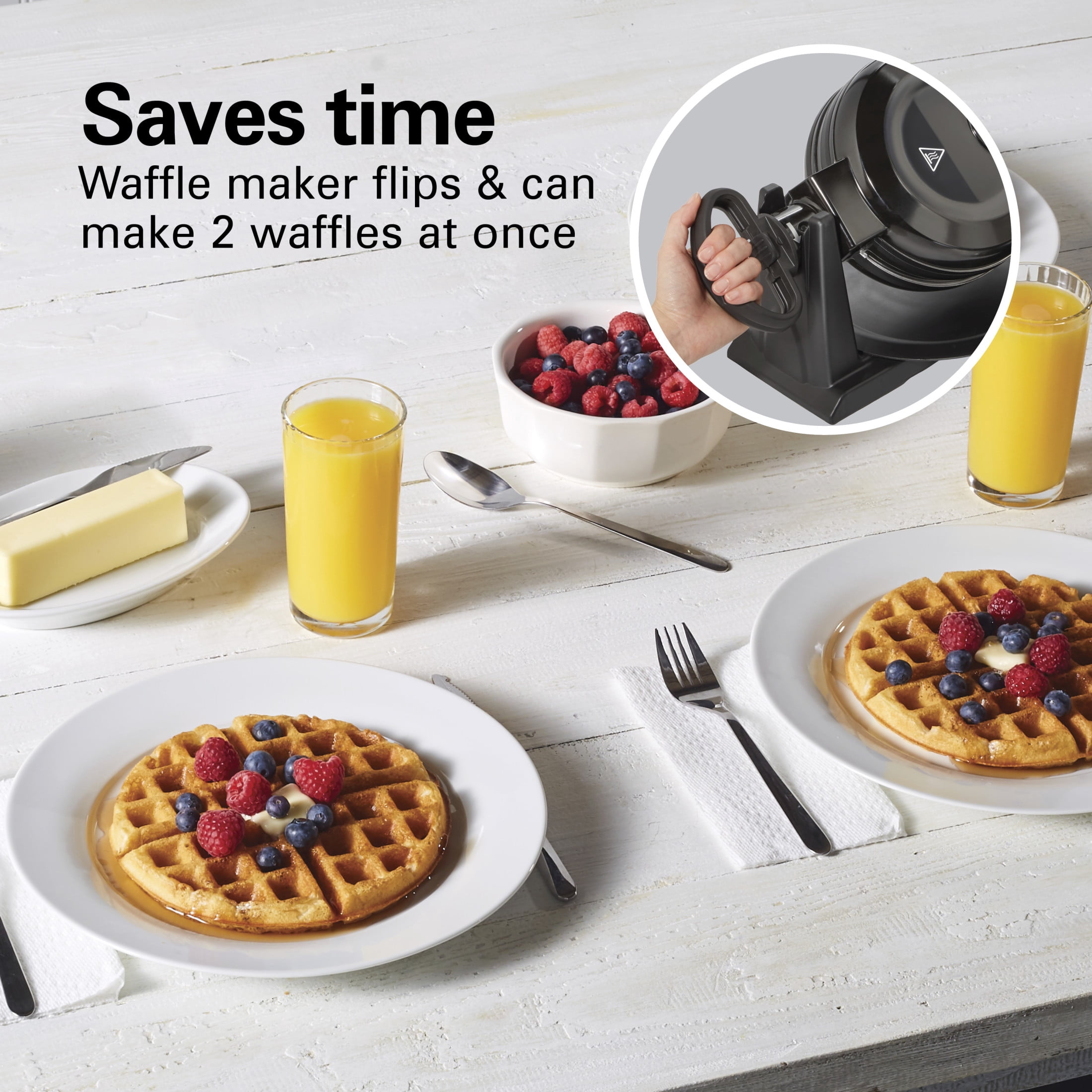 Hamilton Beach Double Belgian Waffle Maker with Removable Nonstick Grids, Rotating Waffle Iron, Black