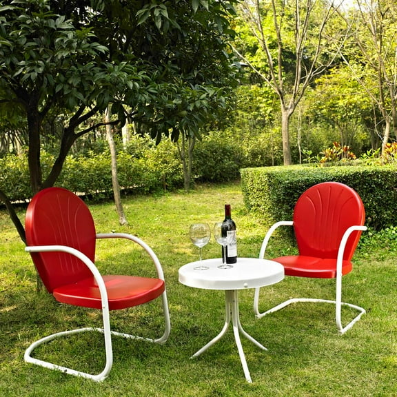 Crosley Furniture Griffith 3 Piece Metal Patio Conversation Set in Bright Red