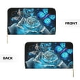 thumbnail image 3 of Leather Thin Slim Wallets for Women Men - Blue Rose Butterfly Beautiful A Clutch Card Wallet for Women Men with Zipper, 3 of 7