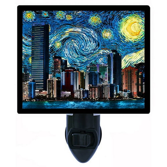 Night Light - Miami Starry Night. | Van Gogh Theme, Includes Free Switchable Insert, 4W Bulb, E12 Base