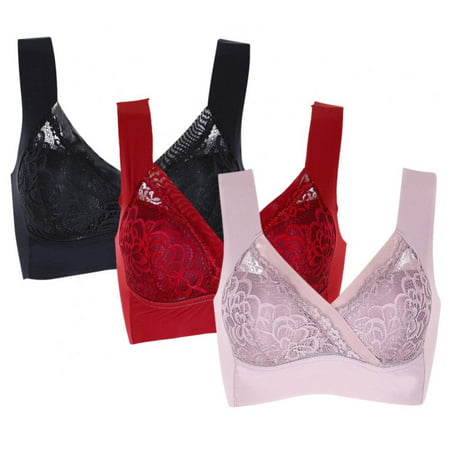 

Xmarks Lace Bras for Women Plus Size Wireless - Ultra-Soft Lift Wireless Bra Wirefree Bra with Support Full-Coverage Wireless Bra for Everyday Comfort M-5XL(3-Packs)