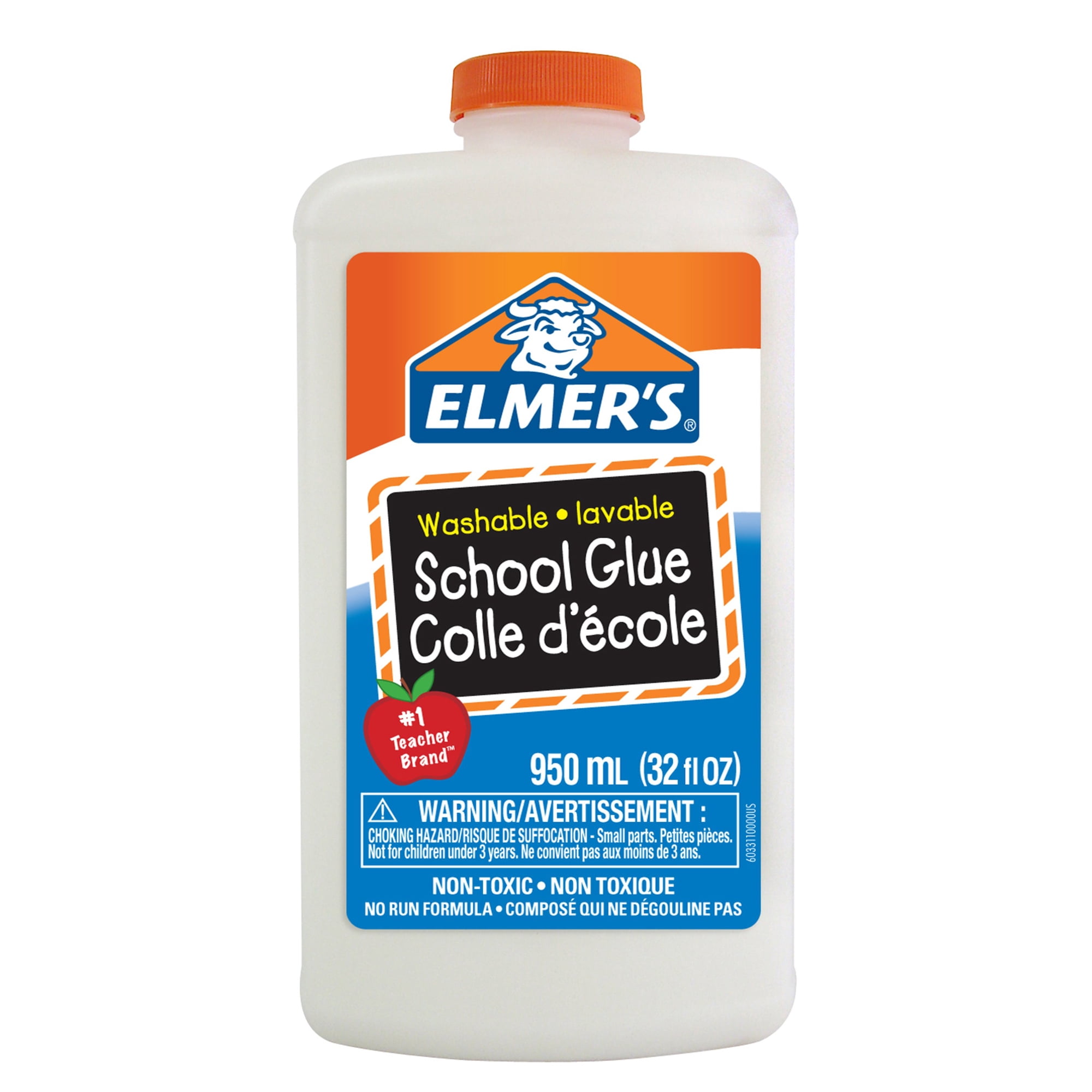 Colle d'école lavable Elmer's, blanche, idéale pour fabriquer de la glu  (slime), 950 mL