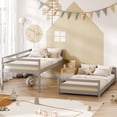 thumbnail image 2 of Twin Over Twin Kids Bunk Bed, UHOMEPRO Solid Wood Floor Bunk Bed for Kids Bedroom, High Safety Rail, Ladder, Heavy Duty Space-Saving Bunk Beds, Convertible into 2 Twin Beds, Grey, 2 of 9