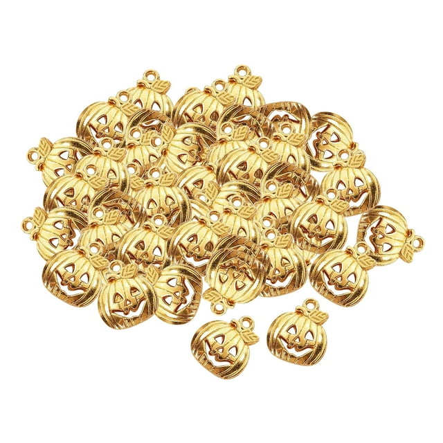 50 Pcs Pendentifs Breloques Citrouille d'Halloween Porte-Clés Accessoires Style Rétro Pendants Or