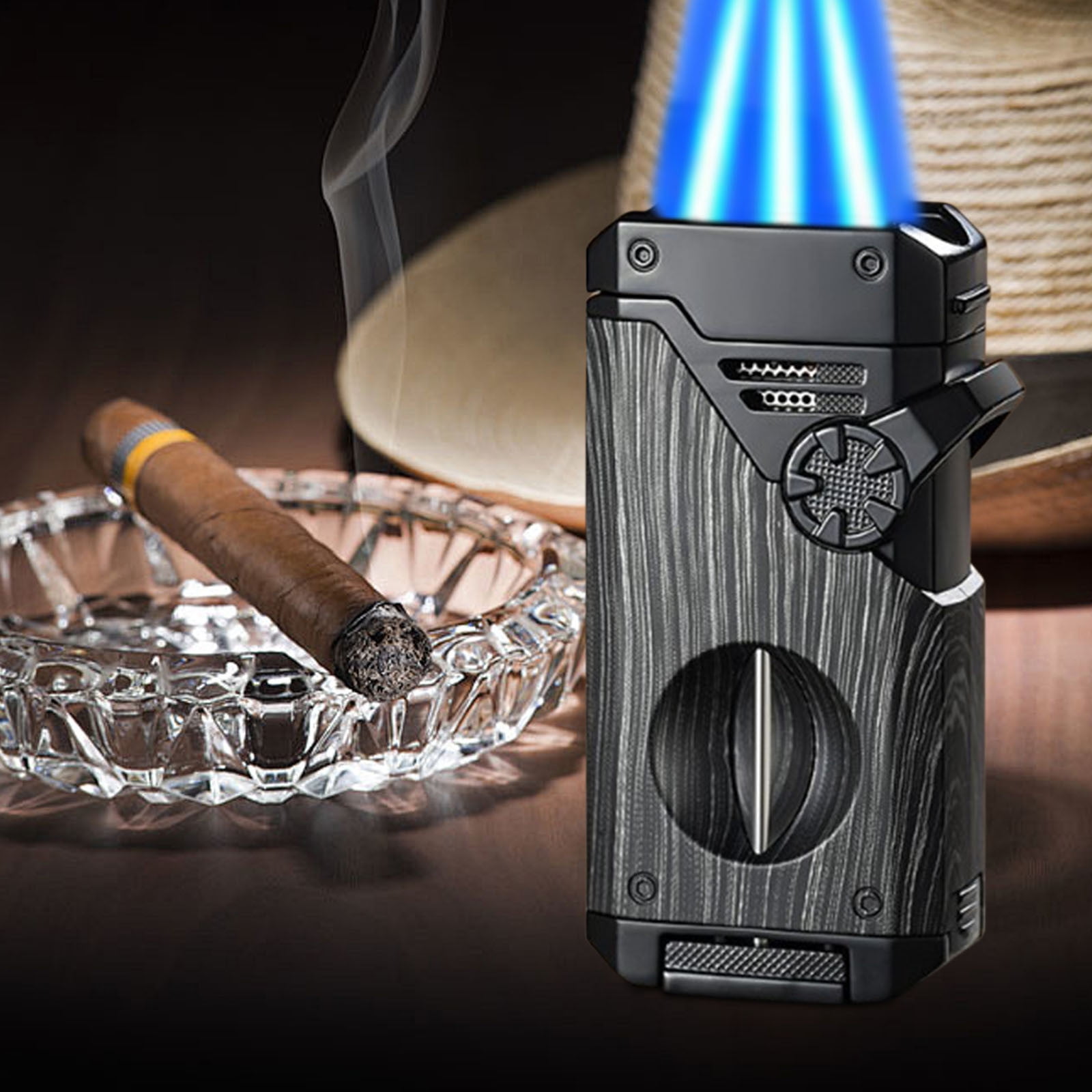 Portable Multi-Function Four-Flame Lighter, Ergonomic Compact Outdoor Household Lighter With Safety Features, Reliable For Camping Grilling And Evening Fire Use