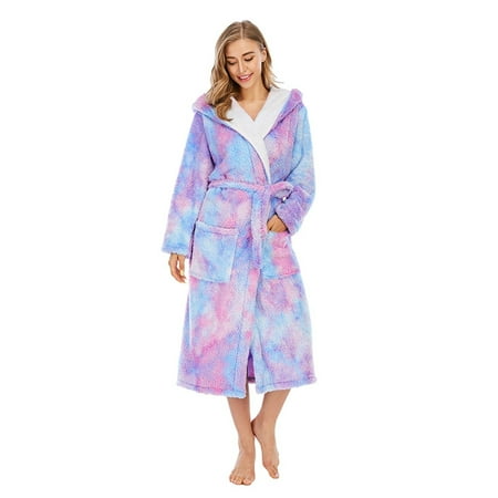 

HSMQHJWE Sleep Pants For Women Womens Night Shirts For Sleeping Cotton Coral Women Loose Pockets Home Thick Double Fleece Hooded Robe Colorful Tie-Dye Women S Sleepwear Womens Silk Sleepwear