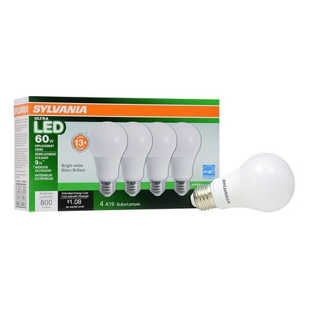 Sylvania LED Light Bulbs  9W (60W Equivalent)  Bright White 3500K  4-count