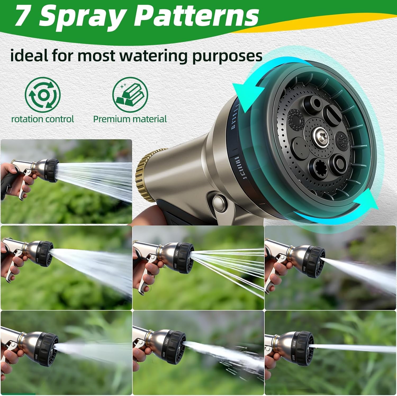 Garden Hose Nozzle,Heavy Duty High Pressure Hand Sprayer,100% Metal Water Sprayer Nozzle with 7 Spray Patterns for Watering Garden,Lawns,Car Washing and Pet