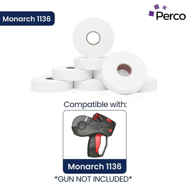 White Labels for Monarch 1136 price gun, one sleeve with ink roller, Made in USA