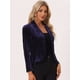 thumbnail image 2 of Blazer con solapa con muescas para mujer, manga larga, para oficina, negocios, con botones, de terciopelo Morado Oscuro L, 2 of 6