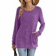 thumbnail image 5 of Scyoekwg Womens Long Sweaters Fall Fashion Dressy Casual Long Sleeve Top for Women Crewneck Tunic Knit Sweaters Loose Fit Pullover With Pockets (Purple,XL), 5 of 6