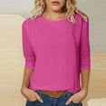 thumbnail image 2 of DHFJKG 3/4 Sleeve T Shirt Women Casual Crewneck Solid Color Spring Summer Top Soft Comfort Stretch Fit Daily Wear Basic Tee, 2 of 5