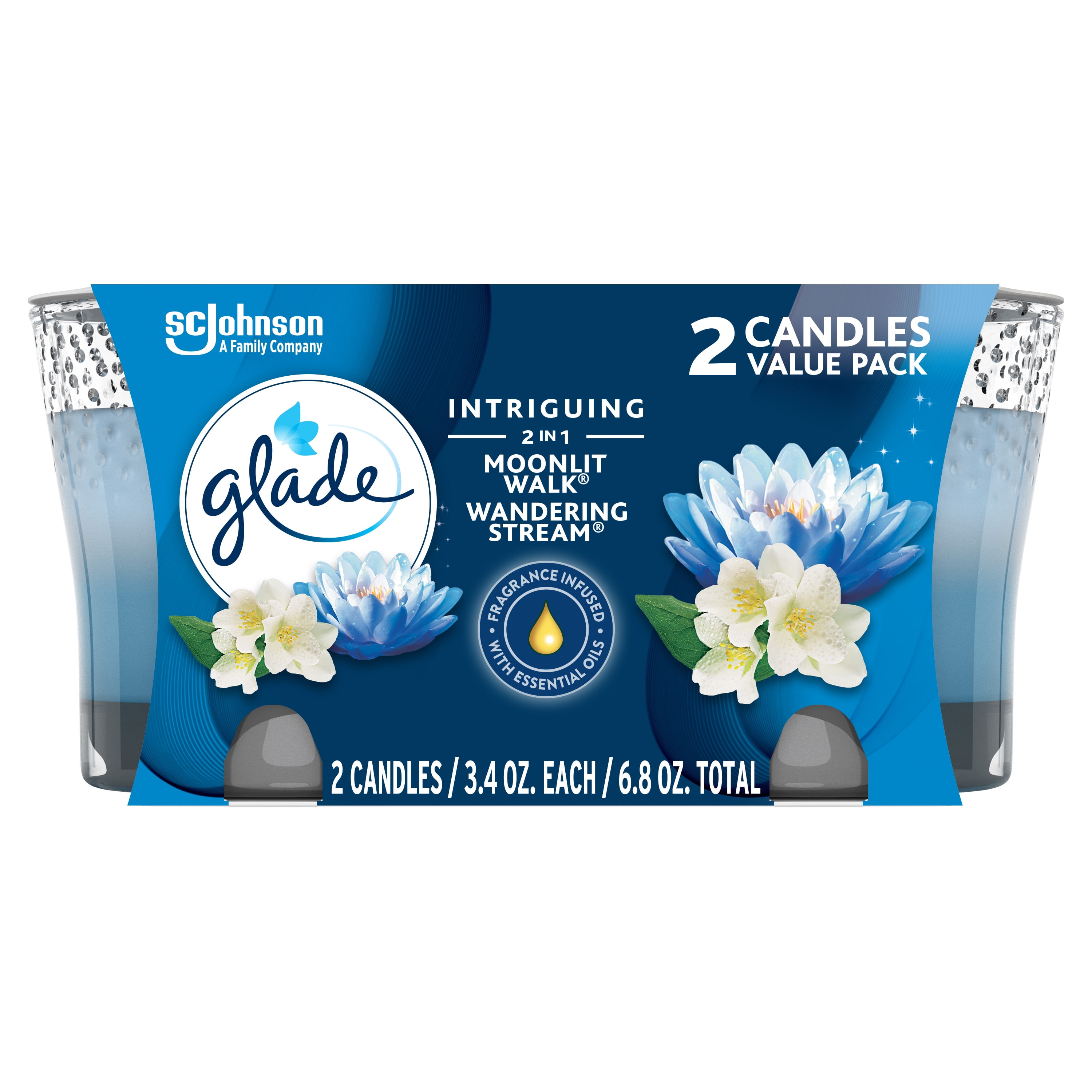 Glade Jar Candle 2 CT, Moonlit Walk & Wandering Stream, 6.8 OZ. Total