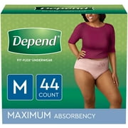 Depend Fit-Flex Incontinence Underwear for Women, Maximum Absorbency, Medium, Light Pink, 44 Count