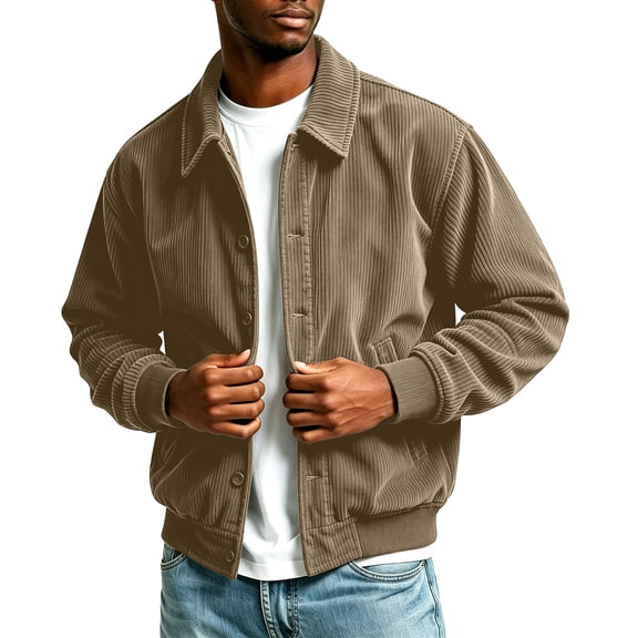 Men's Notch Lapel Button Down Shirt, Solid Color Long Sleeve Dress Shirt Khaki S