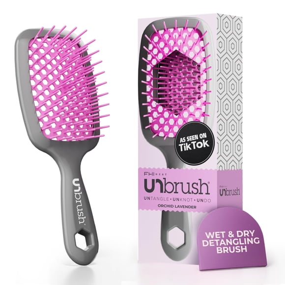 FHI HEAT Unbrush Wet &amp; Dry Vented Detangling Hair Brush, Lavender/Grey