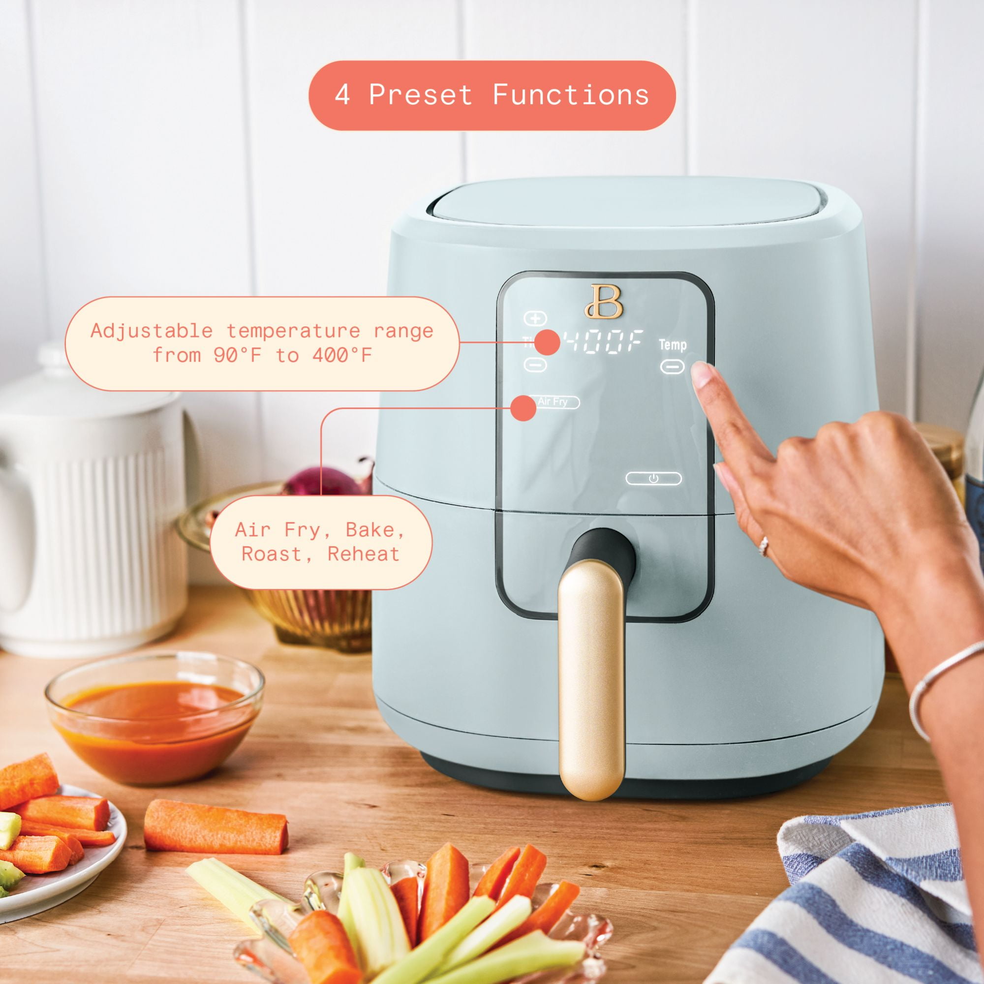 Beautiful 3 Qt Air Fryer with TurboCrisp Technology, Hydrangea by Drew Barrymore
