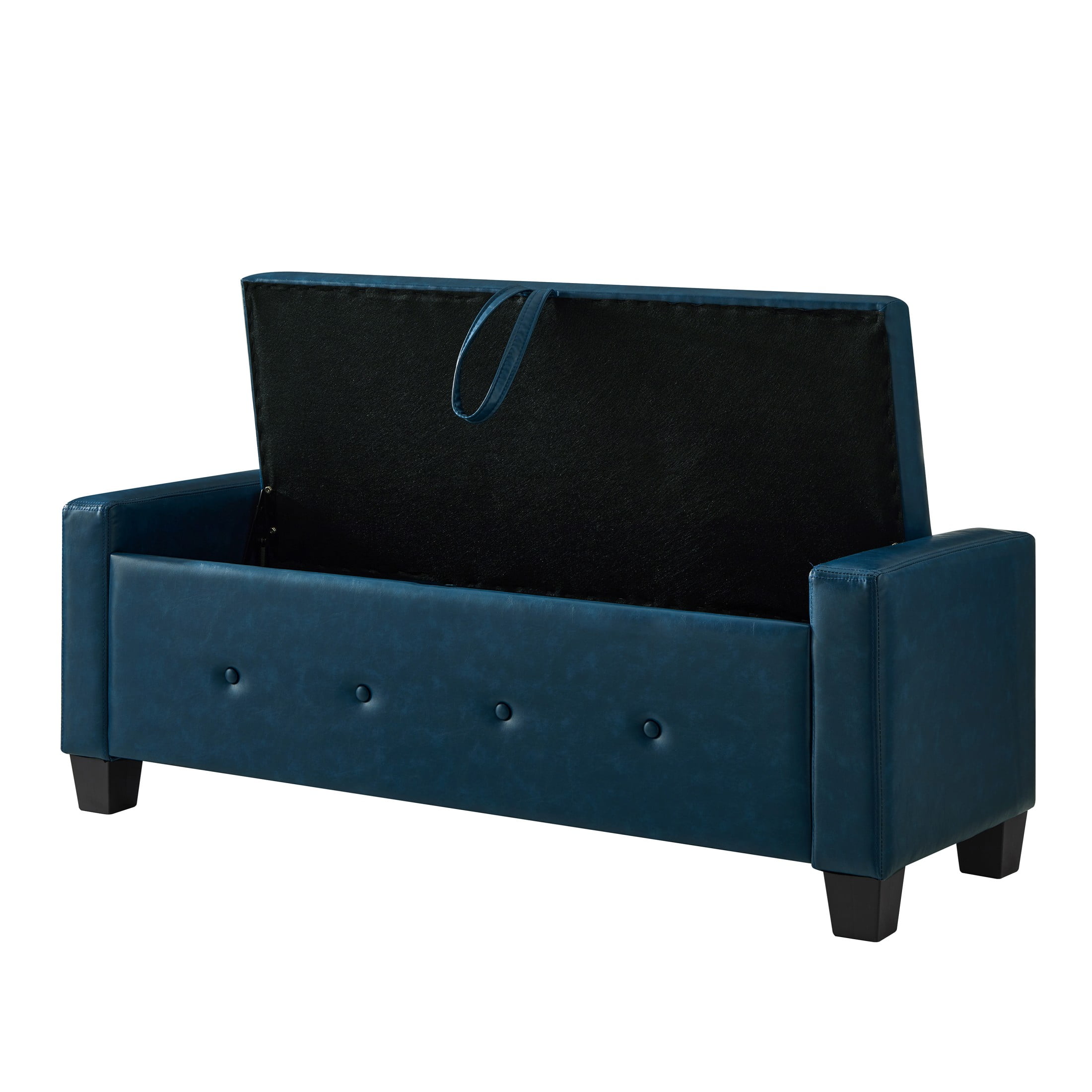 Aukfa 48" Storage Ottoman Bench with Safety Hinges, Upholstered Tufted Faux Leather Bench for Bedroom, Living Room & Entryway, Blue