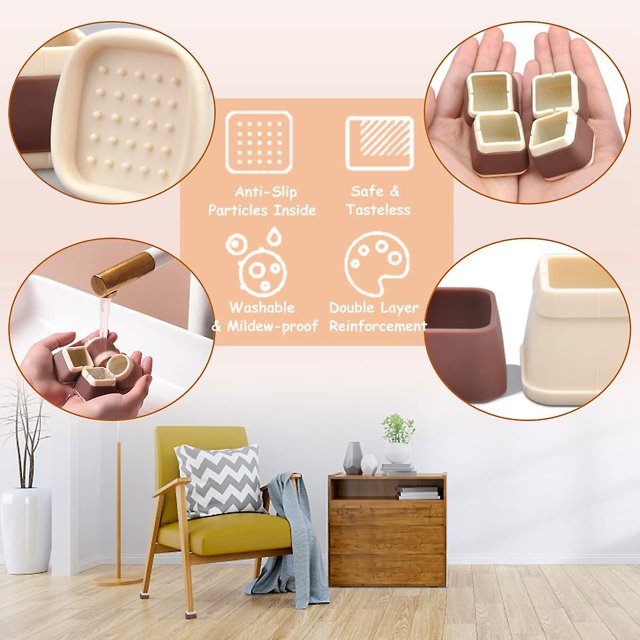 Protectores de piso para patas de sillas, diseño de dos tonos marrón Fundas para pies de mesa Minimalismo Tapas para patas de sillas de silicona para pisos de madera dura o baldosas Alfombra (sq ZefeiWu 8390611246075