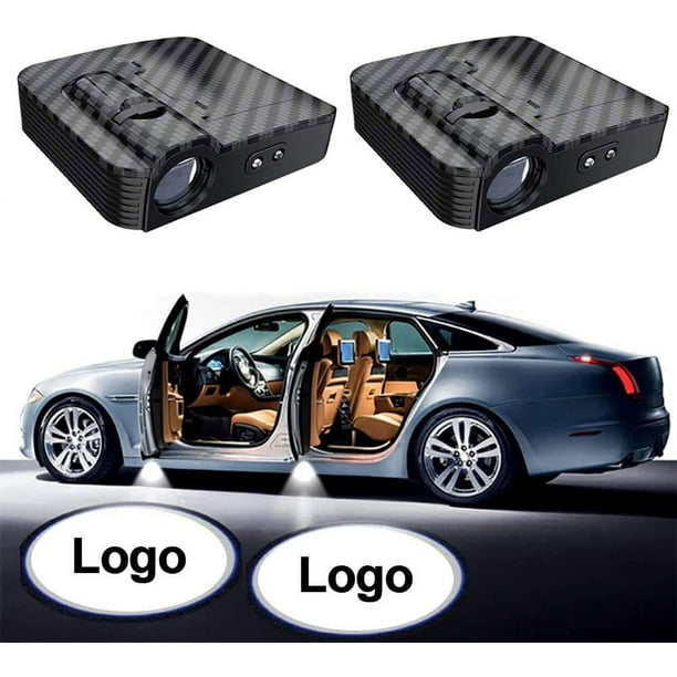 2 proyectores LED inalámbricos con logotipo personalizado para puerta de coche, luces de cortesía de bienvenida, luces LED con diseño de fibra de carbono.