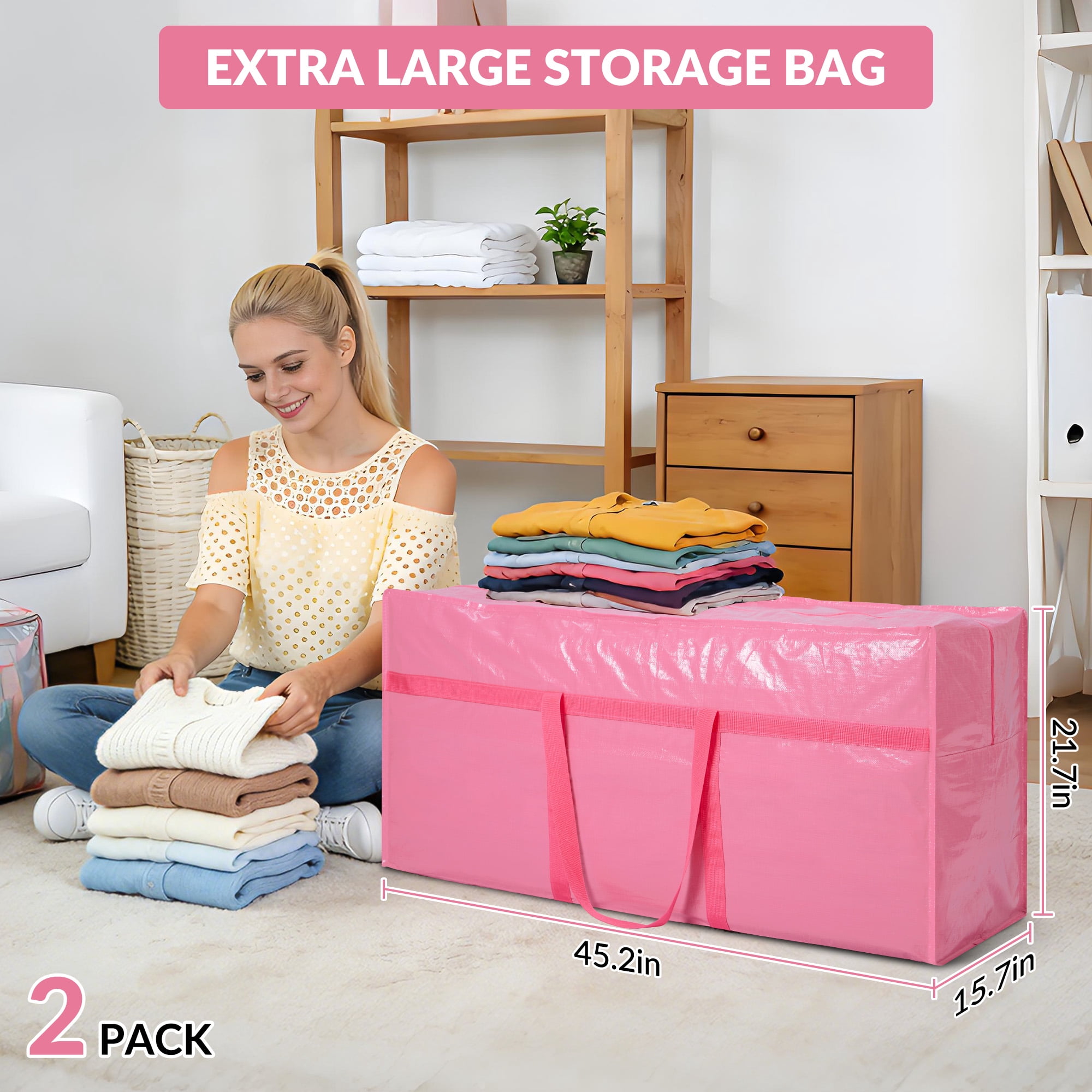 Ataucjin Large Moving Bags Heavy Duty, 45.2x15.7x21.7 Inches PE Storage Bags with Reinforced Handles for Moving, Packing, Traveling, and Home Organization