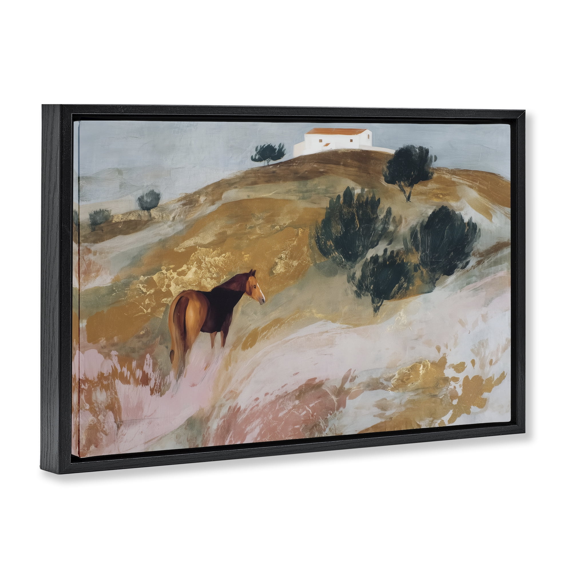 Stupell Industries Horse in Tuscan Countryside Black Framed Floater Canvas Wall Art, design by Chromatic Storm Studio