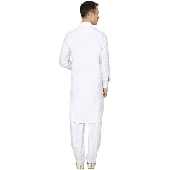Royal Mens Neck thread Embroidered Classic Collar White Pathani Suit