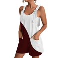 thumbnail image 1 of Summer Jumpsuit! Fadeal Women's Spring Round Neck Patchwork Color Block Loose Casual Jumpsuit Womens Jumpers and Rompers Wine S, 1 of 4