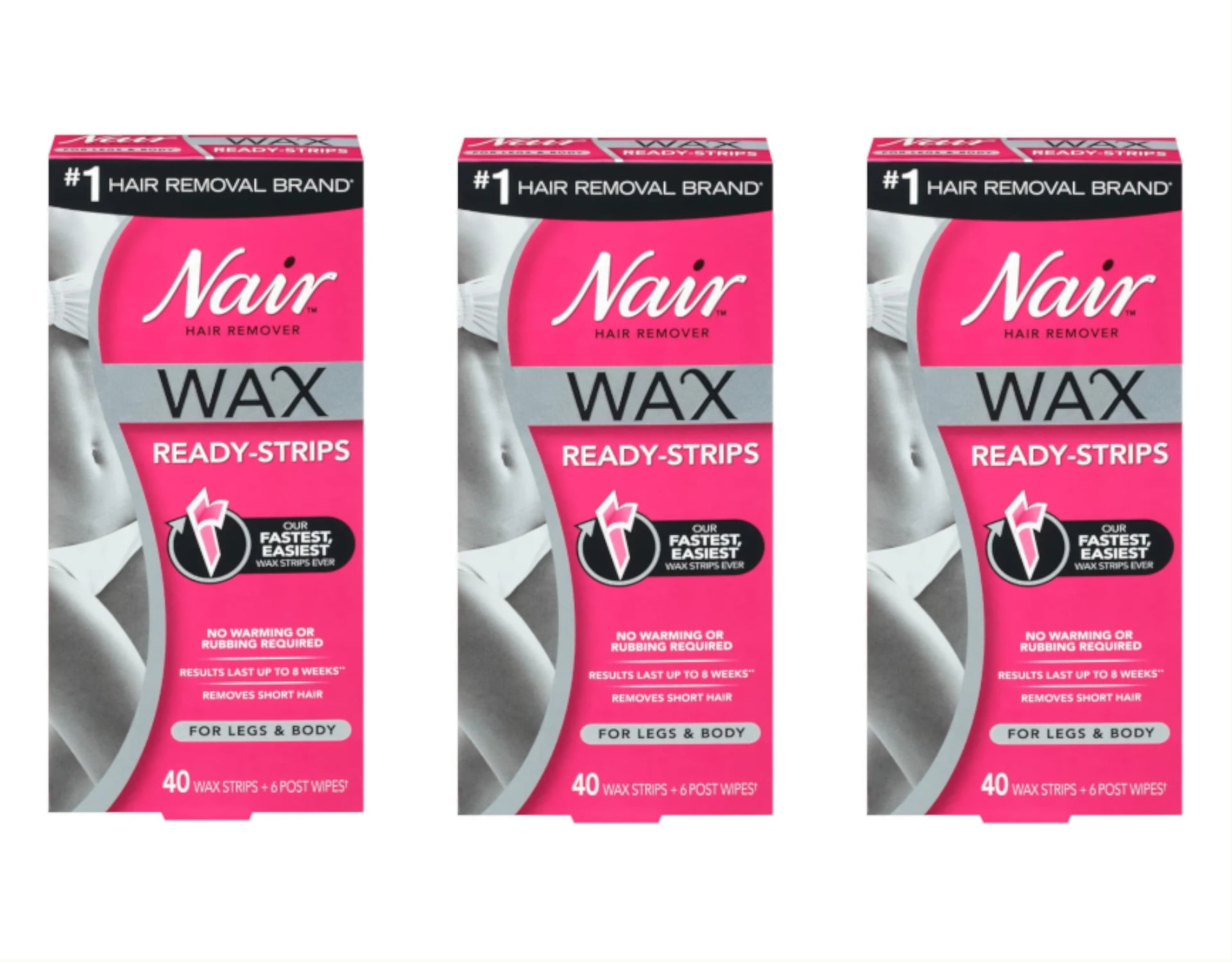 Nair Hair Remover Wax Ready Strips Legs Body 40 ea (Pack of 3