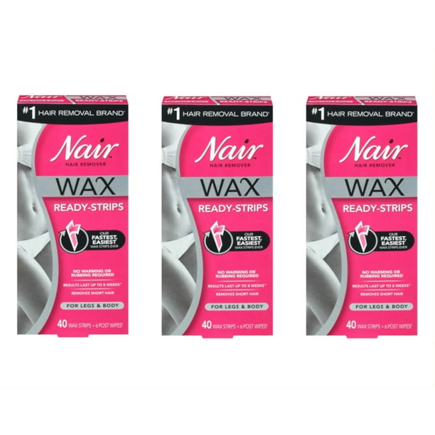 Nair Hair Remover Wax Ready Strips Legs Body 40 ea (Pack of 3